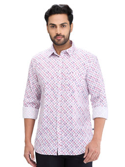 Parx - Slim Fit Casual Shirt Full Sleeves Collar Neck Printed Pink
