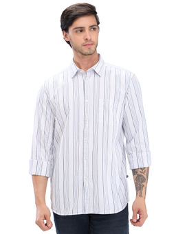 Parx - Slim Fit Casual Shirt Full Sleeves Collar Neck Stripes White
