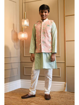 Fayon Kids - Pink Gotta Jacket and Kurta with Pants (Set of 3)