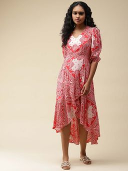 Label Ritu Kumar - Red Printed Midi Dress