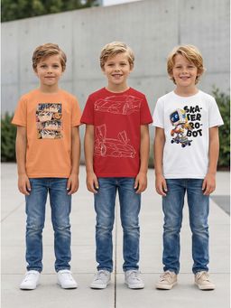 HELLCAT - Graphic Print Multi-Color Boys T-Shirt (Pack Of 3)