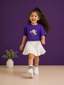 The Fit Theory - Girls Oversized T-Shirt - Purple Flowers