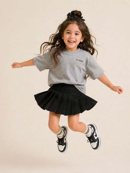The Fit Theory - Girls Oversized T-Shirt - Grey Melange