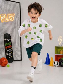 The Fit Theory - Boys Oversized T-Shirt - White Dinosaurs