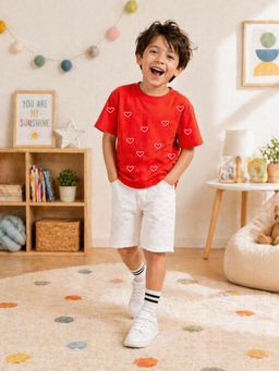 The Fit Theory - Boys Oversized T-Shirt - Red Hearts