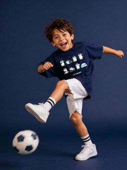 The Fit Theory - Boys Oversized T-Shirt - Navy Blue Penguins