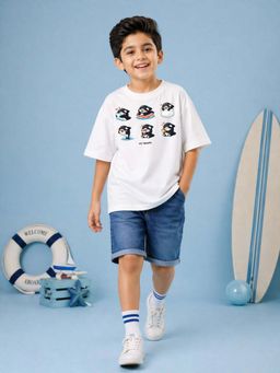 The Fit Theory - Boys Oversized T-Shirt - White Dolphins