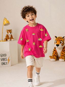 The Fit Theory - Boys Oversized T-Shirt - Magenta Lions