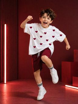 The Fit Theory - Boys Oversized T-Shirt - White Hearts