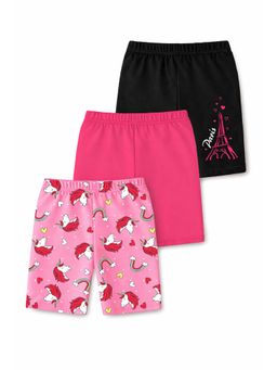 Trampoline - Girls Multi-Color Cotton Lycra Printed Shorts (Pack of 3)