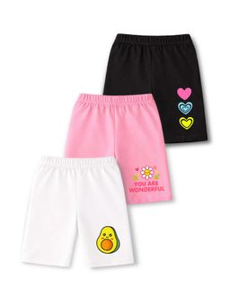 Trampoline - Girls Multi-Color Cotton Lycra Solid Shorts (Pack of 3)