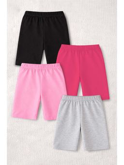 Trampoline - Girls Multi-Color Cotton Lycra Solid Shorts (Pack of 4)