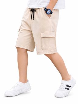 Trampoline - Boys Beige Cotton Terry Loop Cargo Shorts
