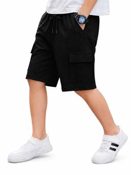 Trampoline - Boys Black Cotton Terry Loop Cargo Shorts