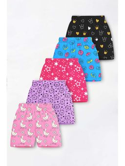 Trampoline - Girls Multi-Color Cotton Blend Printed Shorts (Pack of 5)