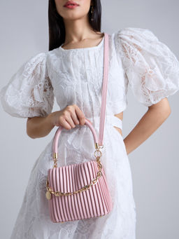 RSVP by Nykaa Fashion - Pink Pleated Gold Chain Link Sling Bag