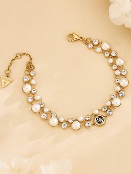 Guess - Women Tiny Pearly Stone Studded Gold Plated Bracelet