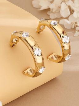 Guess - Women White Stone Mamounia Gold Plated Half Hoop Earrings