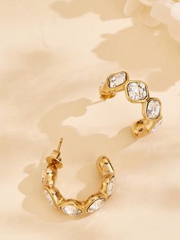Guess - Women White Stone Mamounia Gold Plated Half Hoop Earrings