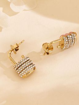 Guess - Women White and Pink Stone Studded My Secret Gold Plated Drop Earrings
