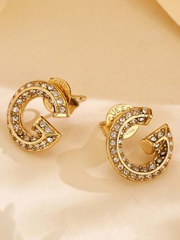 Guess - Women Elegant G Crystal Gold Plated Stud Earrings