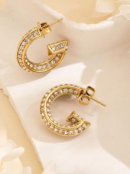 Guess - Women G Crystal Gold Plated Half Hoop Earrings