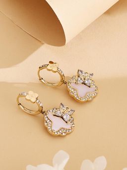 Guess - Women Wild Pink Flower Gold Plated Drop Earrings