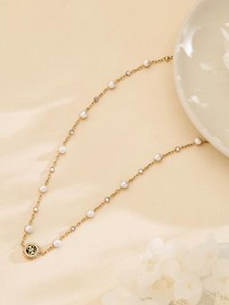 Guess - Women Tiny White Pearly Gold Plated Necklace