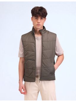 Flying Machine - Brown Collar Neck Sleeveless Winter Jacket