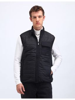 Flying Machine - Black Collar Neck Sleeveless Winter Jacket