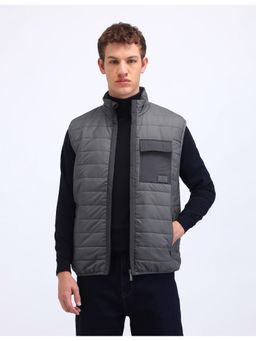 Flying Machine - Grey Collar Neck Sleeveless Winter Jacket