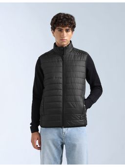 Flying Machine - Black High Neck Sleeveless Winter Jacket