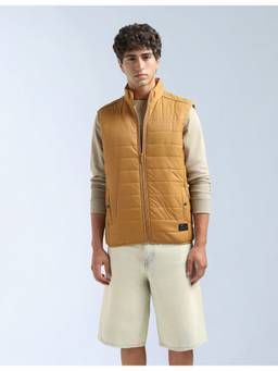 Flying Machine - Mustard High Neck Sleeveless Winter Jacket