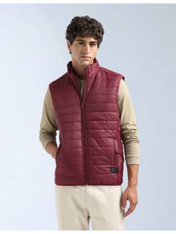 Flying Machine - Red High Neck Sleeveless Winter Jacket