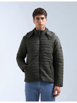 Flying Machine - Green Hooded Full Sleeves Puffer