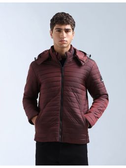 Flying Machine - Wine Hooded Full Sleeves Puffer
