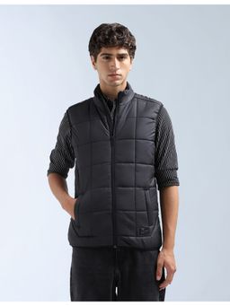 Flying Machine - Black High Neck Sleeveless Jacket