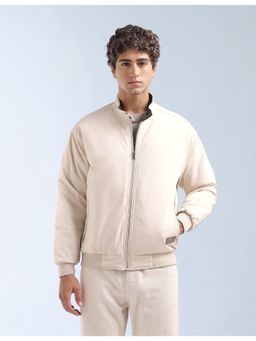 Flying Machine - Beige Mandarin Neck Full Sleeves Bomber Jacket