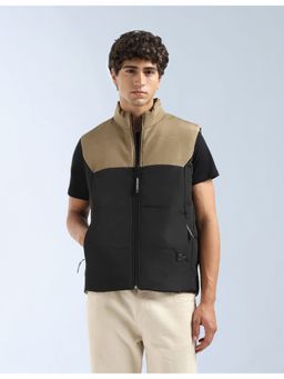 Flying Machine - Black High Neck Sleeveless Jacket