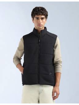 Flying Machine - Black High Neck Sleeveless Jacket