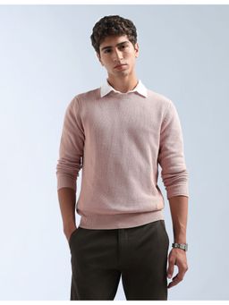 Flying Machine - Pink Textured Knit Regular Fit Sweater