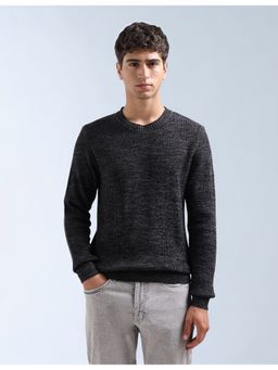 Flying Machine - Grey Heathered Textured Knit Regular Fit Sweater