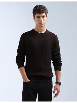 Flying Machine - Brown Heathered Textured Knit Regular Fit Sweater