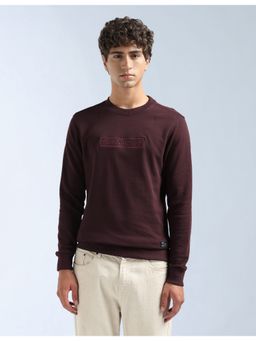 Flying Machine - Men Wine Cotton Full Sleeves Sweatshirt