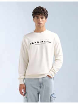 Flying Machine - Men White Cotton Full Sleeves Sweatshirt