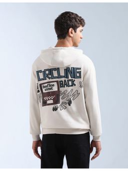 Flying Machine - White Cotton Full Sleeves Hoodie