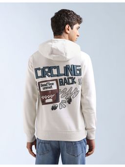 Flying Machine - Men White Cotton Full Sleeves Hoodie