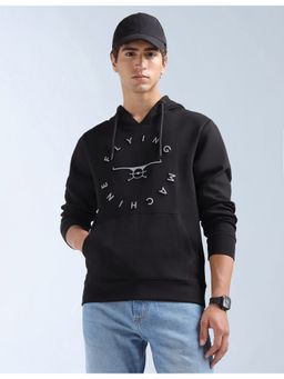 Flying Machine - Black Cotton Full Sleeves Hoodie