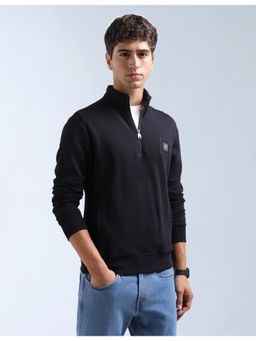 Flying Machine - Black Cotton Collar Neck Full Sleeves Sweatshirt