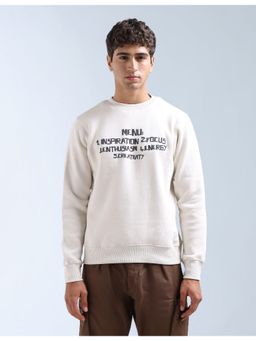 Flying Machine - White Cotton Full Sleeves Sweatshirt